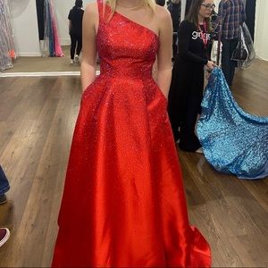 Size 6 Sherri Hill One Shoulder Red Prom